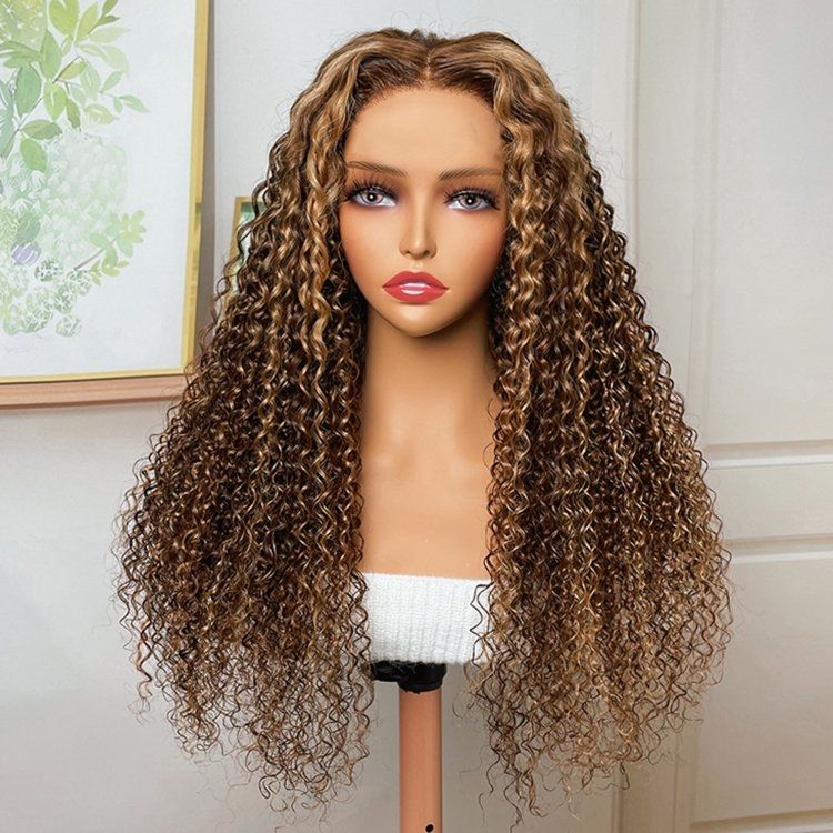 Honey Blonde Highlights #4/27 Colored Curly HD Lace 100% Virgin Human Hair Wigs