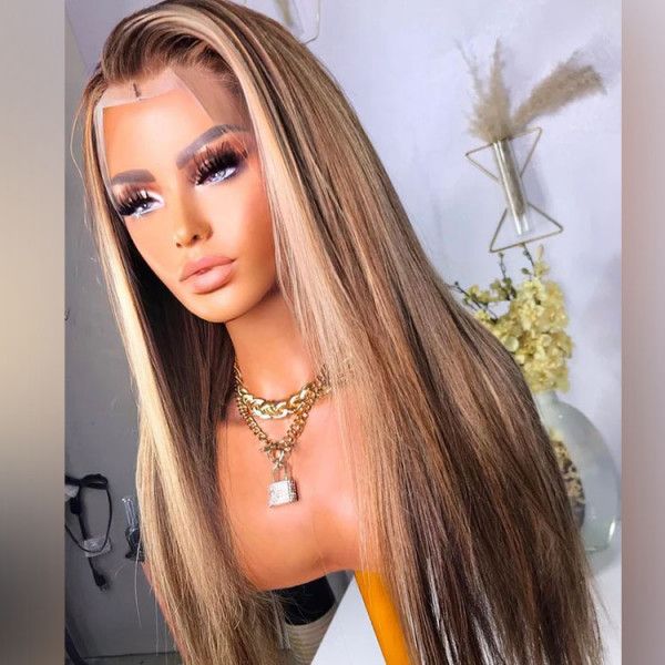 Zlike Brown Wig With Blonde Highlights P4/613 Silky Straight Lace Front Wigs