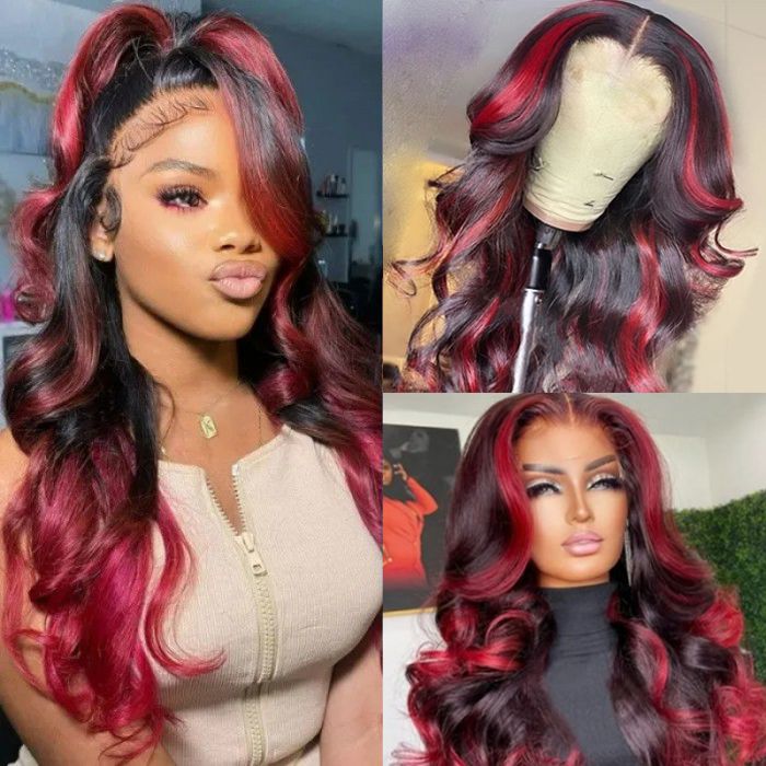 Transparent Lace Straight/ Body Wave Red Black Highlight Mix Color Wigs For Women-Zlike