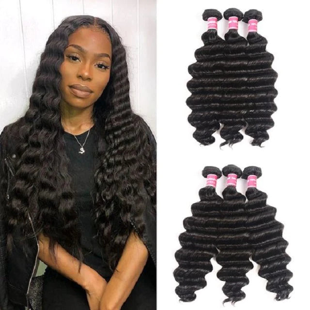 Loose Deep Wave Bundles 3Bundles Natural Black Hair Extensions-Zlikee