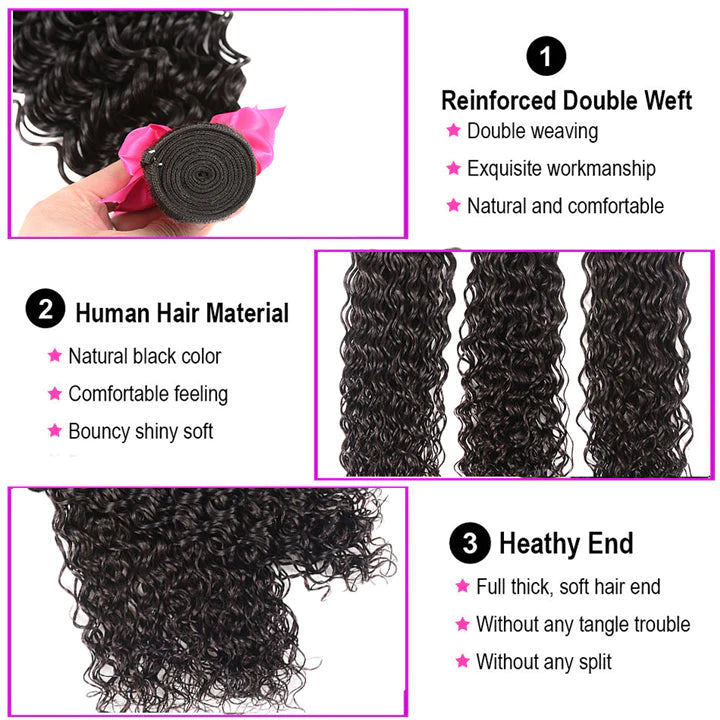 Natural Wave 3 Bundles With 4x4 Lace Closure Virgin Human Hair-Zlike