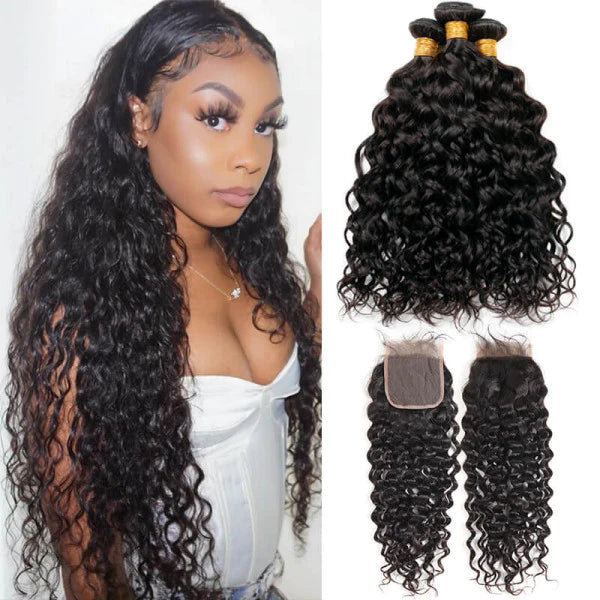 Natural Wave 3 Bundles With 4x4 Lace Closure Virgin Human Hair-Zlike